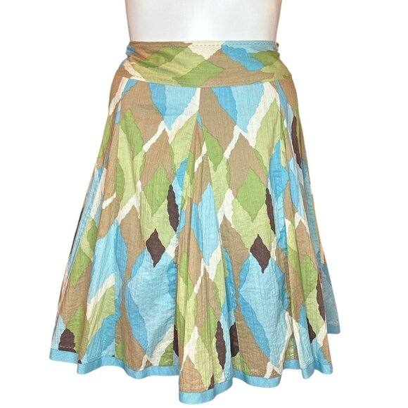 Colorful Abstract Print Skirt 14 Boho Modern Geometric Flowy Cotton Retro Artsy - Picture 1 of 12